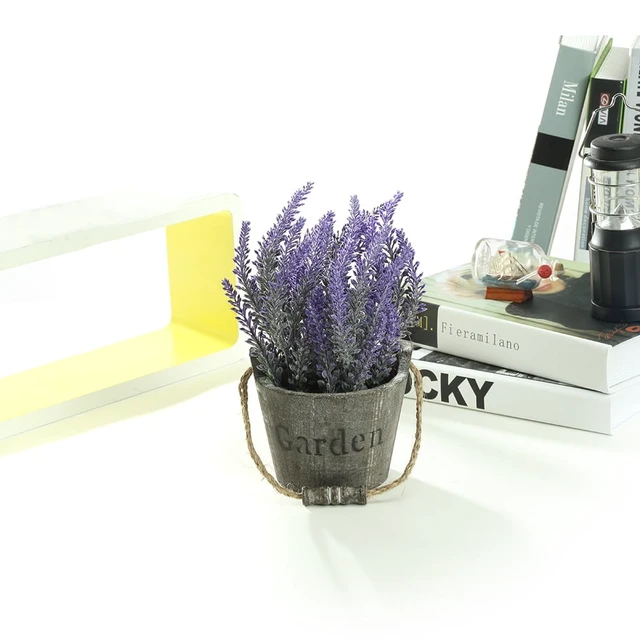 Alt view image 3 of 7 - K-Cliffs Vintage Artificial Lavender Flowers Bouquet in Rustic Gray Wooden Metal Planter Pot, 6.7Dia x 8.3H in & 5Dia x 4.3 in