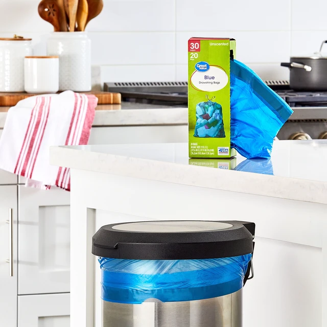 Alt view image 5 of 6 - Great Value 30-Gallon Unscented Blue Drawstring Large Bags, 3 Pack of 20 Bags