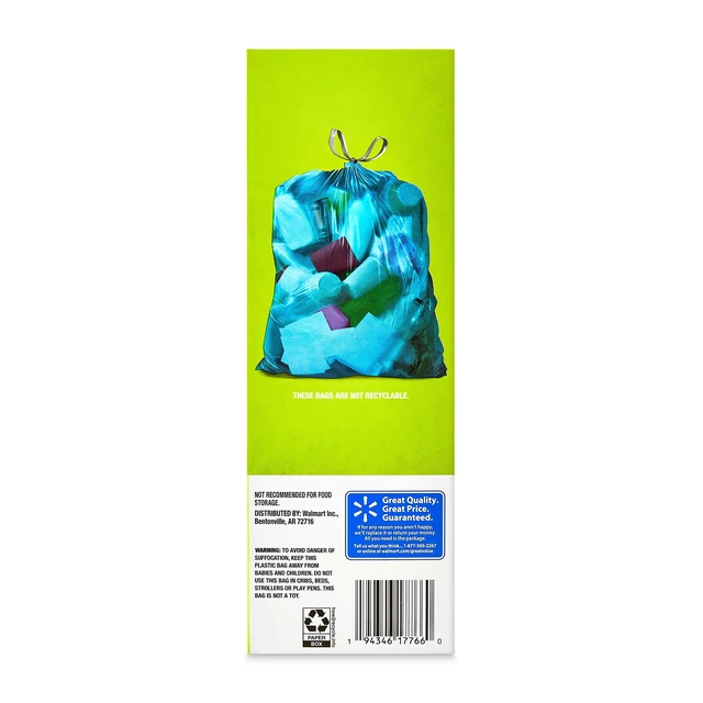 Alt view image 6 of 6 - Great Value 30-Gallon Unscented Blue Drawstring Large Bags, 3 Pack of 20 Bags