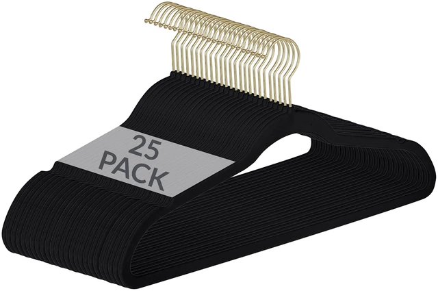 Main image of Simplify 25 Pack Slim Velvet Gold Hook Hangers Black