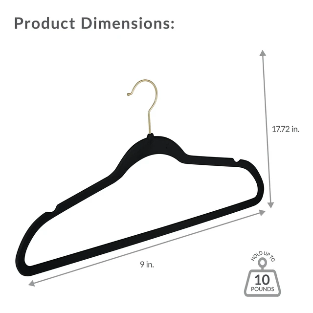 Alt view image 3 of 6 - Simplify 25 Pack Slim Velvet Gold Hook Hangers Black