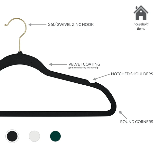 Alt view image 5 of 6 - Simplify 25 Pack Slim Velvet Gold Hook Hangers Black