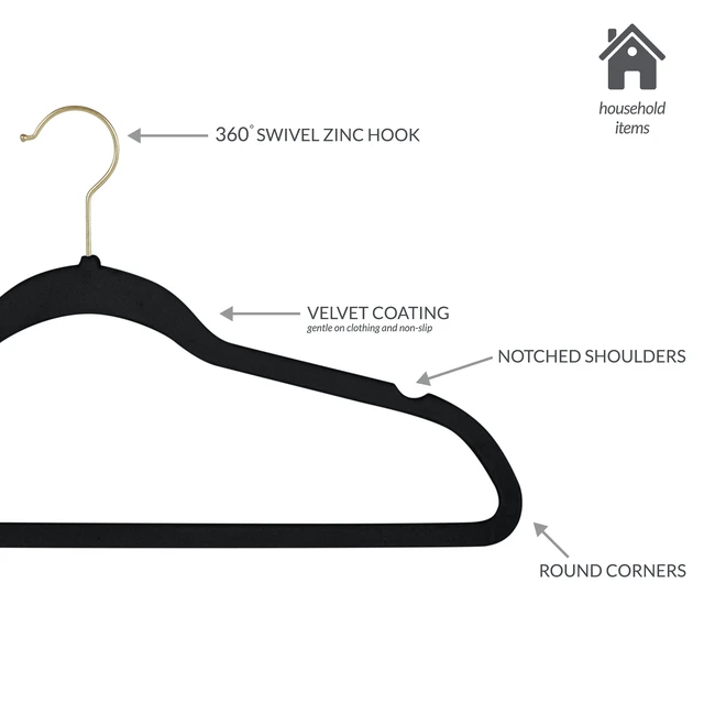 Alt view image 4 of 6 - Simplify 25 Pack Slim Velvet Gold Hook Hangers Black