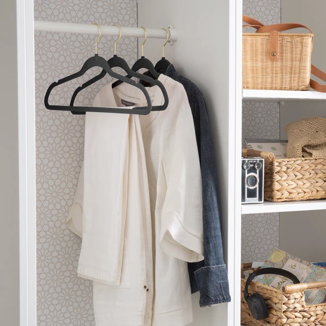 Alt view image 2 of 6 - Simplify 25 Pack Slim Velvet Gold Hook Hangers Black