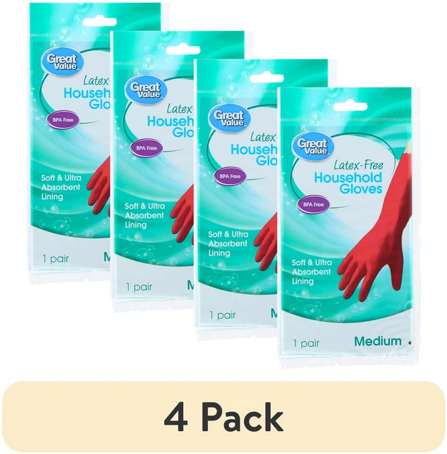 Main image of Great Value Latex-Free Household Gloves, 4 Pack, Medium, 1 Pair, Red