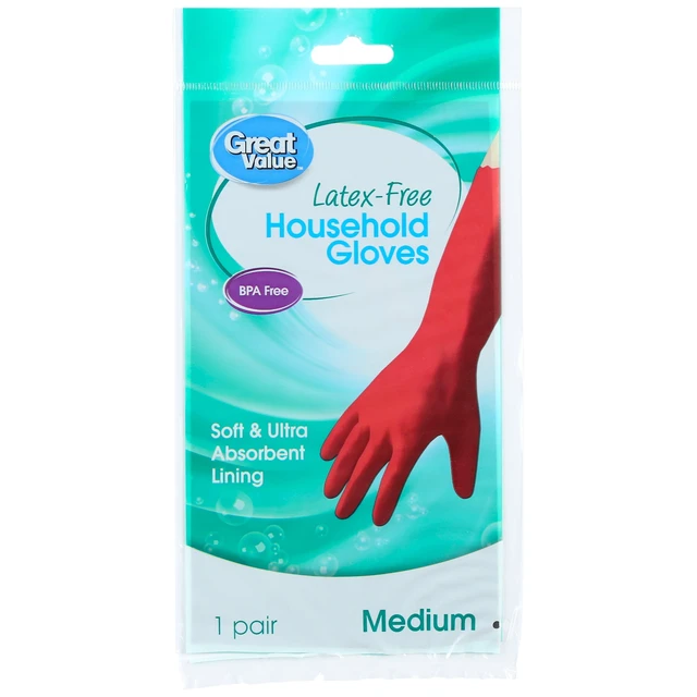 Alt view image 4 of 6 - Great Value Latex-Free Household Gloves, 4 Pack, Medium, 1 Pair, Red