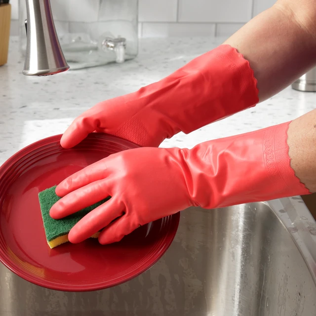 Alt view image 6 of 6 - Great Value Latex-Free Household Gloves, 4 Pack, Medium, 1 Pair, Red