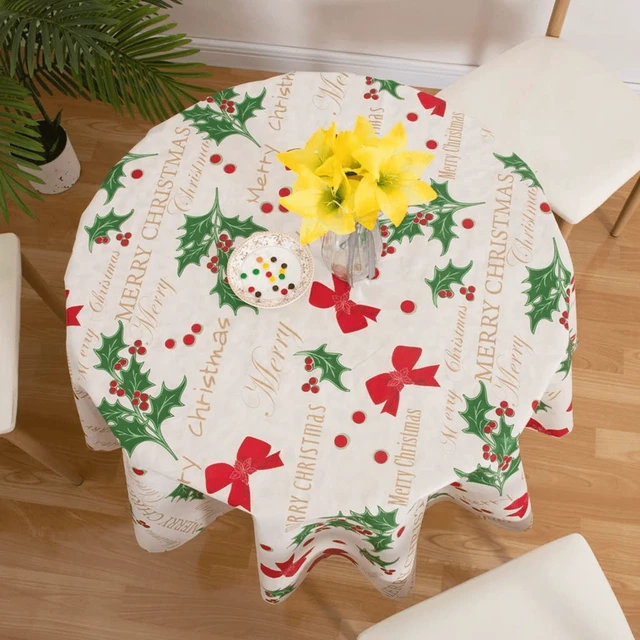 Alt view image 5 of 6 - Ray Star 60in Round PVC Christmas Tablecloth, 100% Waterproof Oil Proof Spill Proof, Wipe Clean
