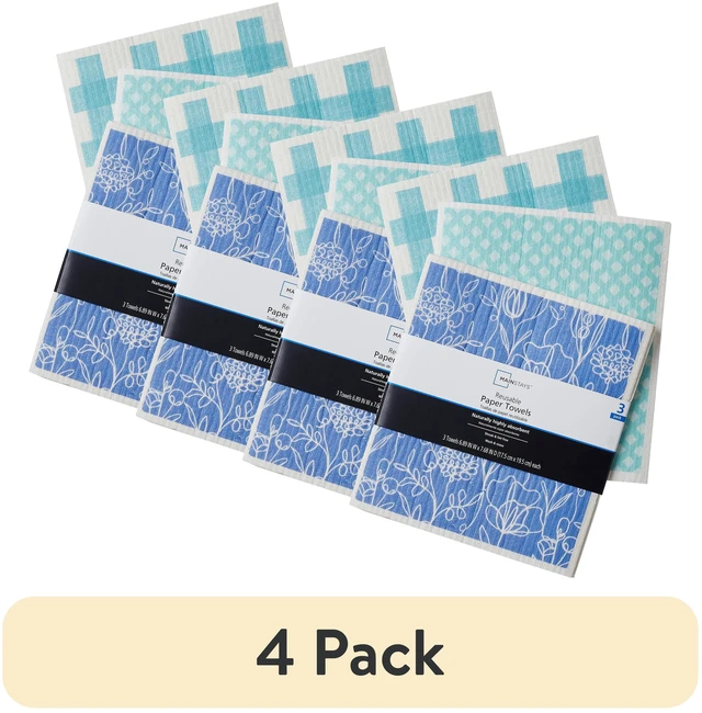 Main image of Mainstays Reusable Kitchen Dish Cloths, 4 Pack of 3 Cloths, Blue Multi