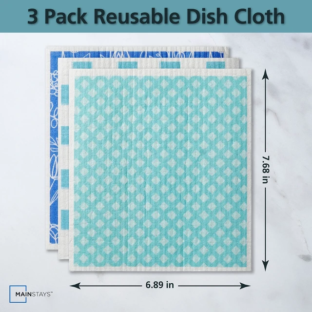 Alt view image 2 of 6 - Mainstays Reusable Kitchen Dish Cloths, 4 Pack of 3 Cloths, Blue Multi