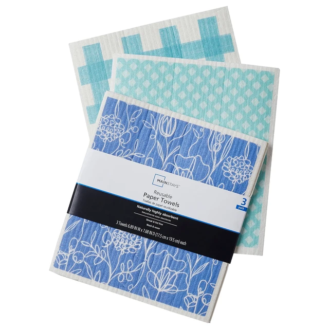 Alt view image 3 of 6 - Mainstays Reusable Kitchen Dish Cloths, 4 Pack of 3 Cloths, Blue Multi