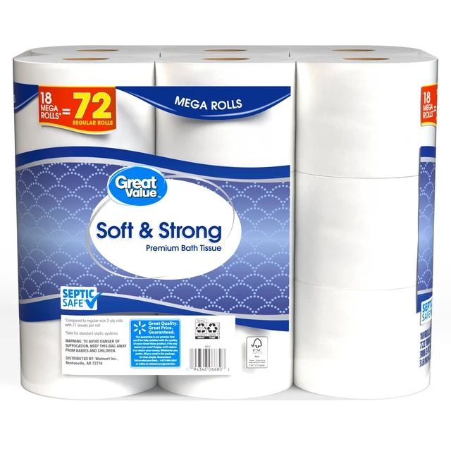 Alt view image 5 of 6 - Great Value Soft & Strong 2-Ply Toilet Paper, 18 Mega Rolls, 380 Sheets per Roll