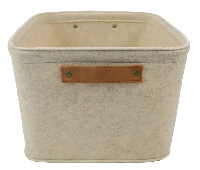 Alt view image 3 of 4 - Mainstays Medium Felt Decorative Storage Basket with Faux Leather Handles, Oatmeal, 15in x 11.02in x 7.87in