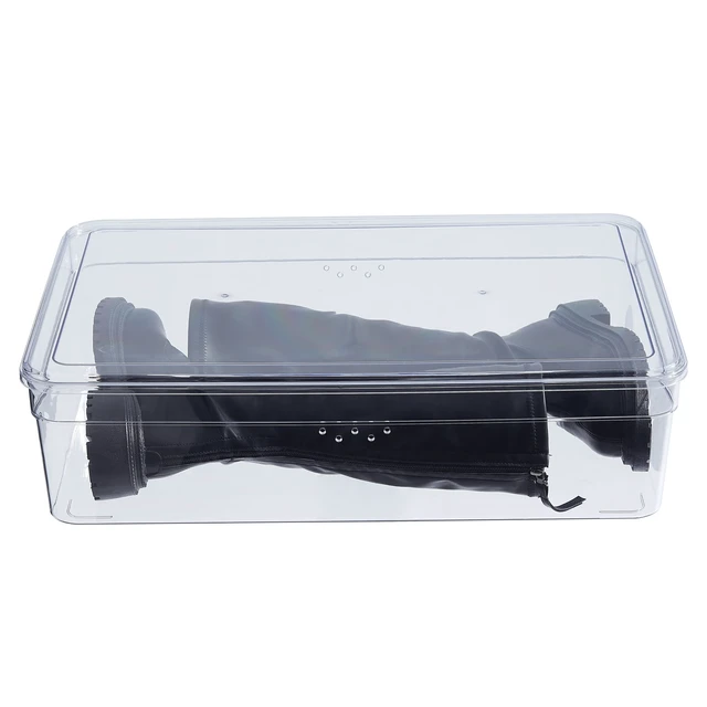 Alt view image 2 of 6 - Mainstays Clear Glossy Plastic Shoe Organizer Boot Box with Lid for Closet Storage