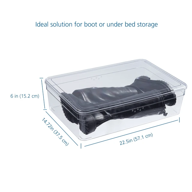 Alt view image 6 of 6 - Mainstays Clear Glossy Plastic Shoe Organizer Boot Box with Lid for Closet Storage