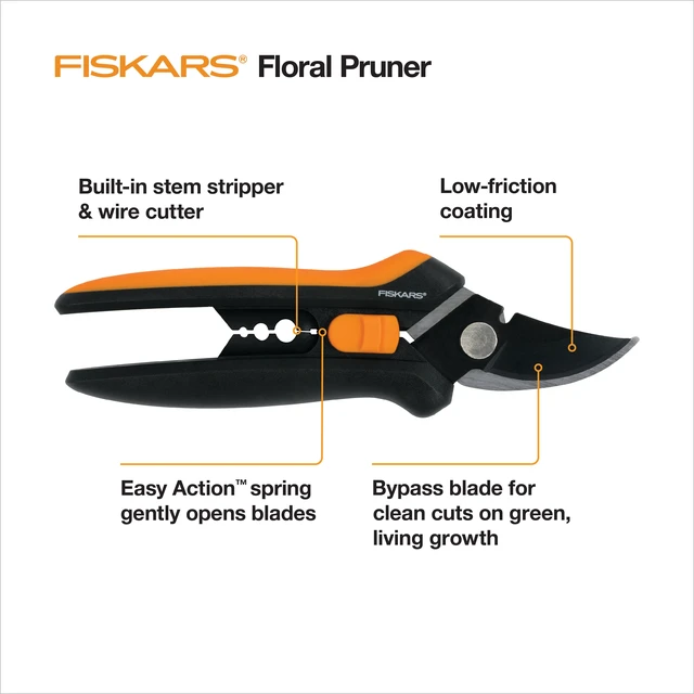 Alt view image 4 of 6 - Fiskars Bypass Floral Pruning Shears 1/2in Cut, Black/Orange