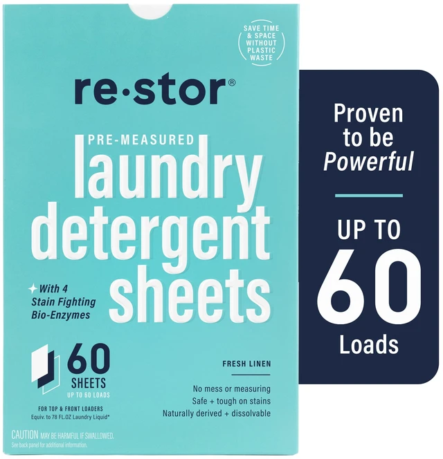 Main image of Restor Stain-Fighting Laundry Detergent Sheets Fresh Linen 60Count