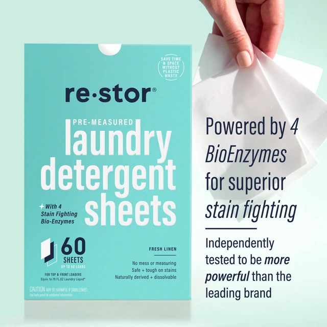 Alt view image 2 of 5 - Restor Stain-Fighting Laundry Detergent Sheets Fresh Linen 60Count