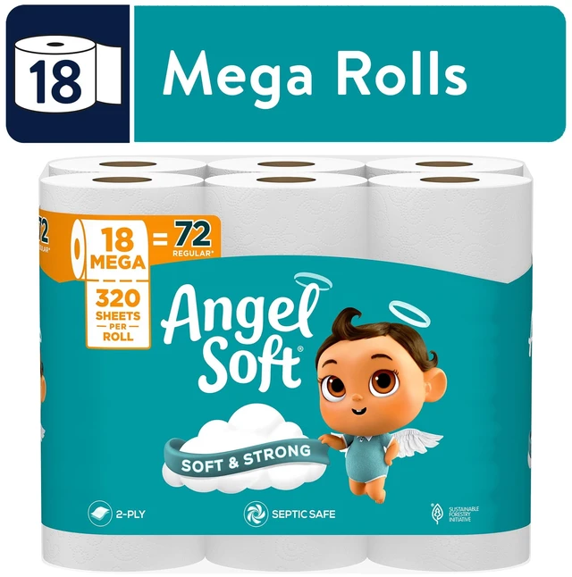 Main image of Angel Soft 2-Ply Toilet Paper, 18 Mega Rolls, 320 Sheets per Roll