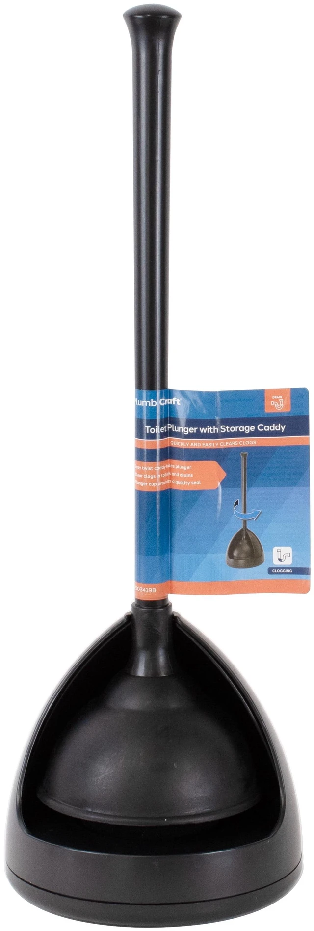 Alt view image 4 of 7 - Plumb Craft Toilet Plunger with Twist Caddy Storage Holder - Black