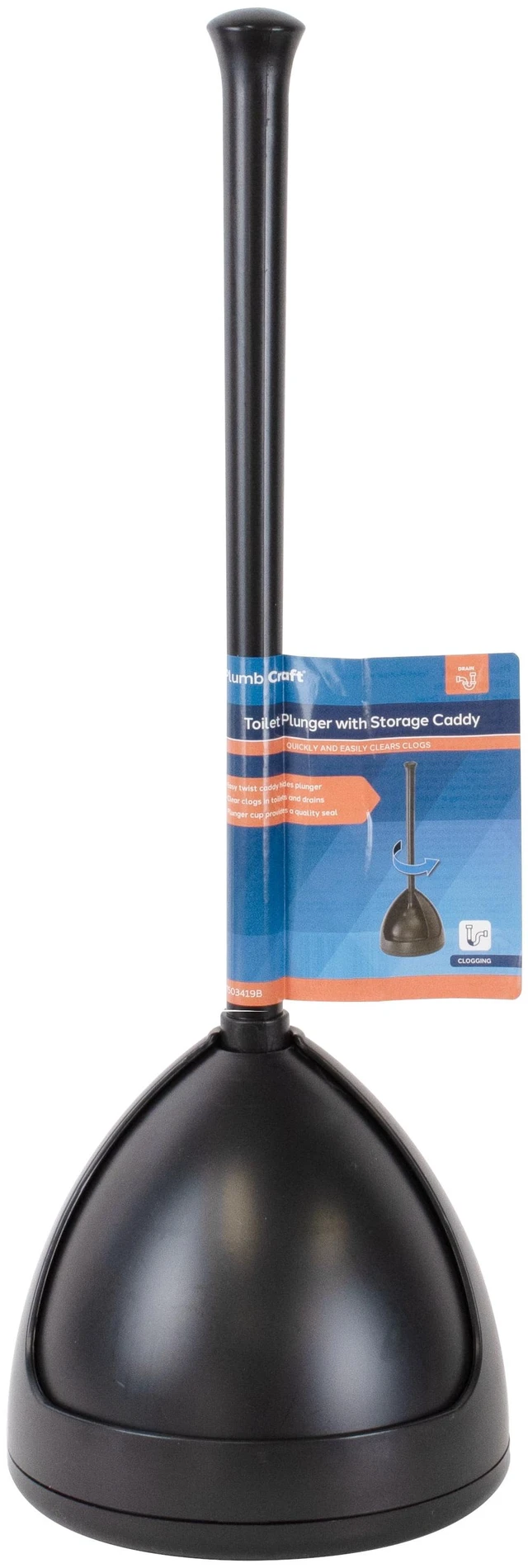 Alt view image 3 of 7 - Plumb Craft Toilet Plunger with Twist Caddy Storage Holder - Black