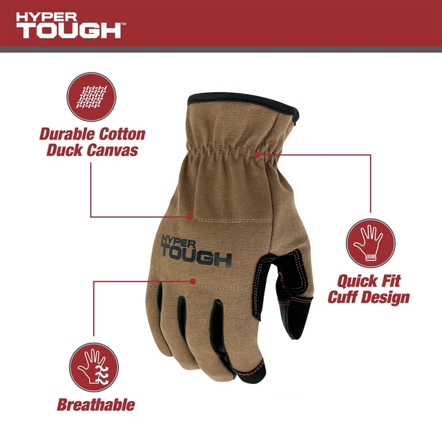 Alt view image 5 of 6 - Hyper Tough HT88981-23 Cotton Duck Canvas Utility Work Gloves, Unisex, Brown, Medium