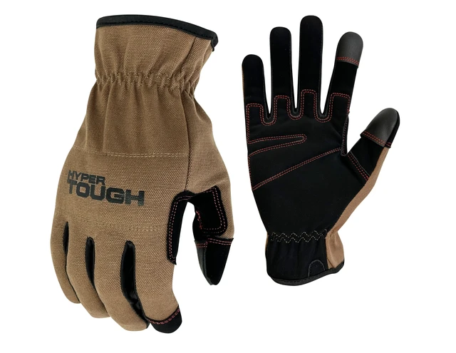 Alt view image 4 of 6 - Hyper Tough HT88981-23 Cotton Duck Canvas Utility Work Gloves, Unisex, Brown, Medium