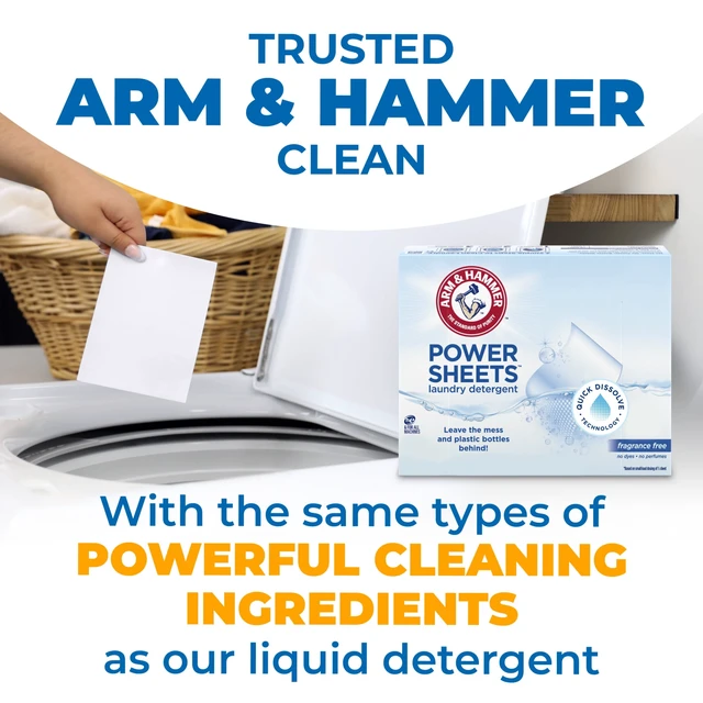 Alt view image 5 of 5 - ARM & HAMMER Power Sheets Laundry Detergent, Fragrance Free, 60 Count, Up to 120 Small Loads