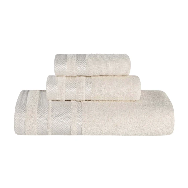 Alt view image 2 of 5 - Superior Hays 3 Piece Cotton Plush Towel Set, Ultra Soft Absorbent, Ivory
