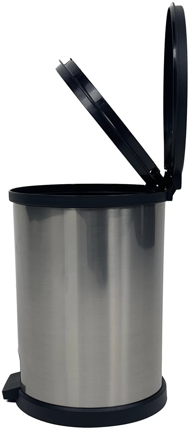 Main image of Mainstays 1.5 Gallon Small Plastic Bathroom Step Trash Can with Lid, Silver