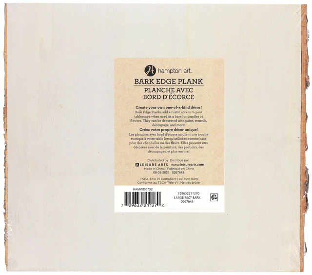 Main image of Hampton Art Basswood Rectangle W/Bark Live Edge Wood Slab, 9"x10.25"