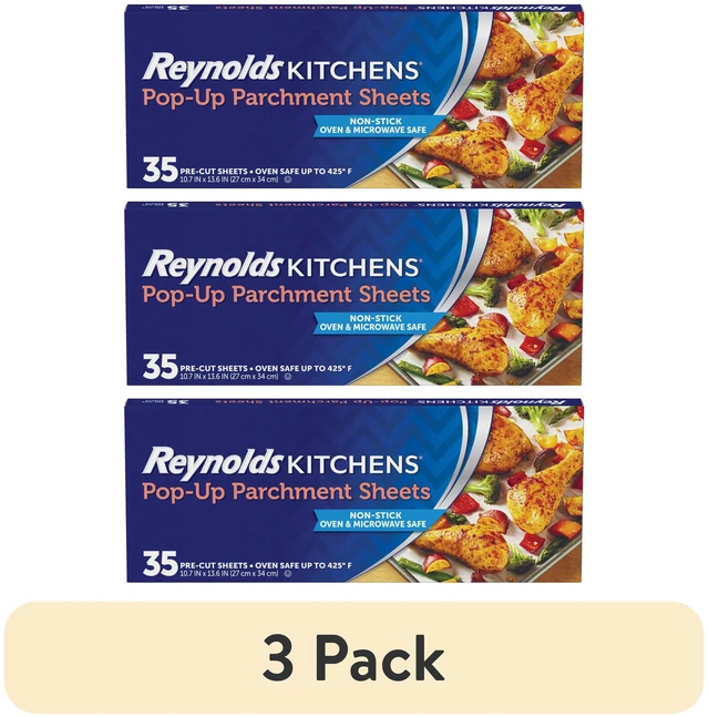 Main image of Reynolds Kitchens Pop-Up Parchment Paper Sheets, 3 Pack, 10.75in x 13.75in, 35 Sheets