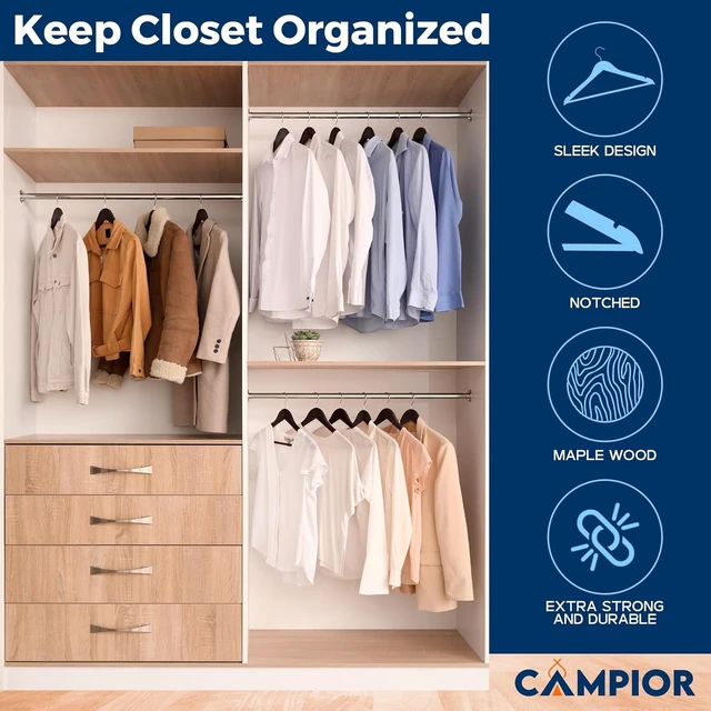 Alt view image 3 of 7 - Vintage Wooden Hangers 5-Pack - Heavy-Duty with 360 Swivel Hook, Non-Slip, Pants Bar & Shoulder Grooves, Suits, Jackets, Dresses & Camisoles, Space-Saving Smooth Finish