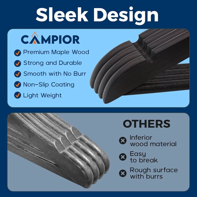 Alt view image 7 of 7 - Vintage Wooden Hangers 5-Pack - Heavy-Duty with 360 Swivel Hook, Non-Slip, Pants Bar & Shoulder Grooves, Suits, Jackets, Dresses & Camisoles, Space-Saving Smooth Finish