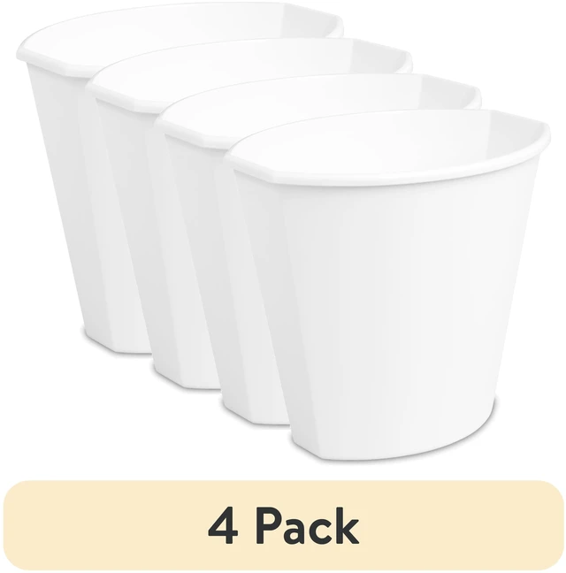 Main image of Sterilite Small Bathroom Trash Can 2.5 Gallon Plastic Garbage Bucket Bin No Lid White (4 Pack)