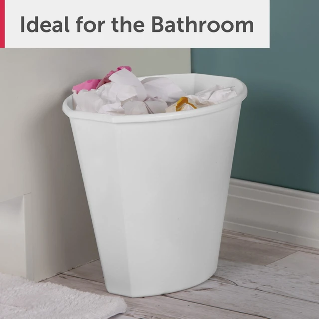Alt view image 2 of 6 - Sterilite Small Bathroom Trash Can 2.5 Gallon Plastic Garbage Bucket Bin No Lid White (4 Pack)