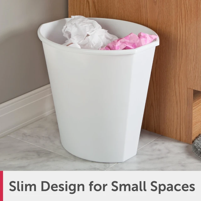Alt view image 6 of 6 - Sterilite Small Bathroom Trash Can 2.5 Gallon Plastic Garbage Bucket Bin No Lid White (4 Pack)