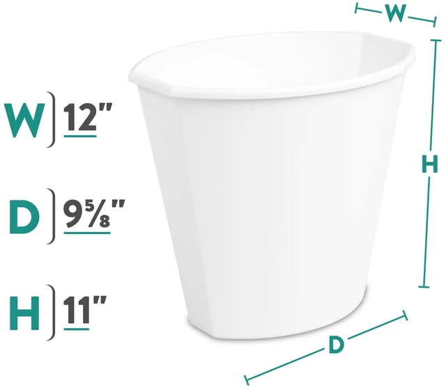 Alt view image 3 of 6 - Sterilite Small Bathroom Trash Can 2.5 Gallon Plastic Garbage Bucket Bin No Lid White (4 Pack)