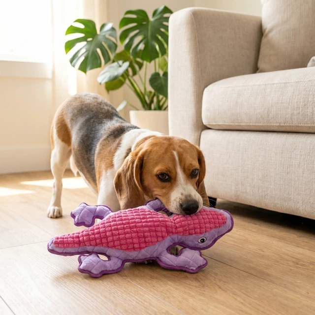 Alt view image 4 of 6 - Vibrant Life Purple Lizard Plush Dog Toy with Squeaker, Chew Level 4
