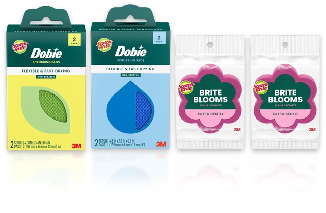 Main image of Scotch-Brite Brite Blooms Collection 2 Extra Gentle Scrub Sponges and 4 Dobie Non-Scratch Sponges