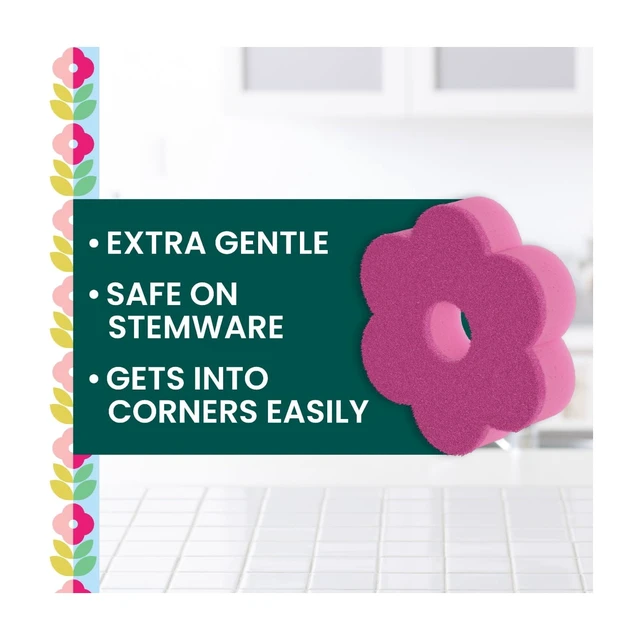 Alt view image 2 of 6 - Scotch-Brite Brite Blooms Collection 2 Extra Gentle Scrub Sponges and 4 Dobie Non-Scratch Sponges
