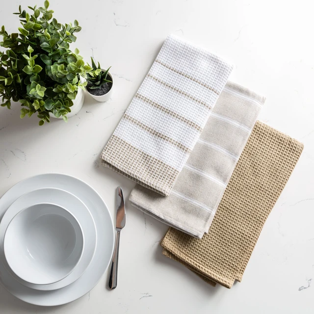 Alt view image 2 of 5 - Fabstyles Fouta 3 Piece Assorted Kitchen Towel Set, 100% Cotton, 26" x 18"