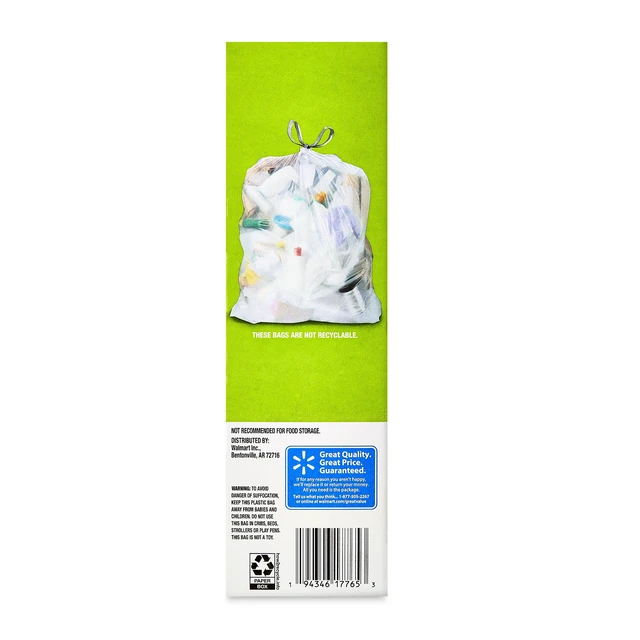 Alt view image 6 of 6 - Great Value Clear Drawstring Tall Kitchen Bags, 13 Gal, Unscented, 20 Bags, 3-Pack