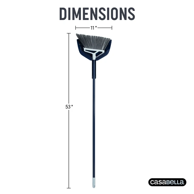 Alt view image 4 of 6 - Casabella Power Core Broom, 11-Inch Brush Width, with Dustpan, Integrated Scraper and Rubber Lip, 53-Inch Length