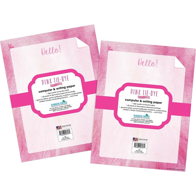 Alt view image 2 of 2 - Barker Creek Designer Computer Paper 100 Sheet Set, Pink Tie-Dye, 8.5" x 11", Decorative Stationery, Home School Office Supplies (4340)