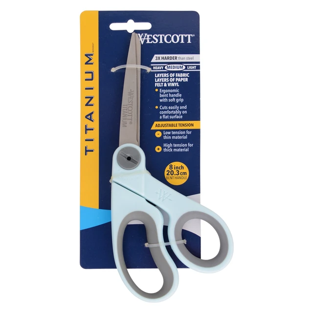Alt view image 4 of 6 - Westcott 8" Titanium Bonded Fabric Sewing Scissors, Adjustable Glide, Bent Handle, Blue, 1-Count