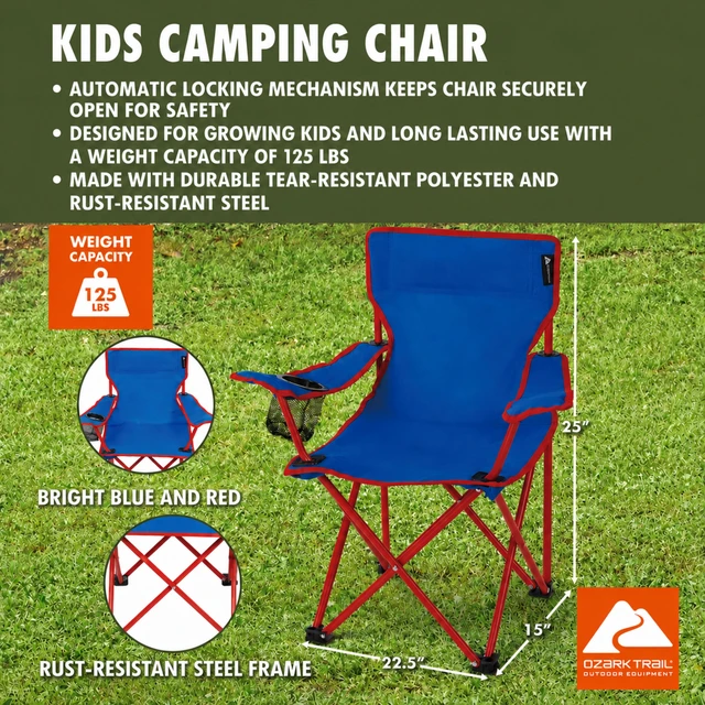 Alt view image 5 of 6 - Ozark Trail Kids Quad Camp Chair with Cupholder, Blue