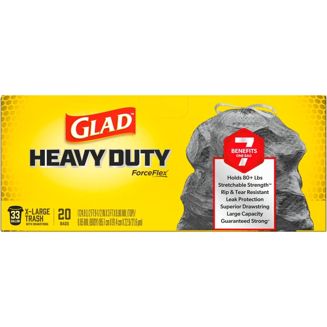 Alt view image 2 of 6 - Glad Heavy Duty ForceFlex 33-Gallon Drawstring X-Large Black Trash Bags, 20 Count