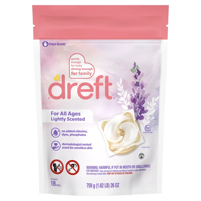 Alt view image 3 of 6 - Dreft Baby Laundry Detergent XL Pacs, Hypoallergenic, Sensitive Skin, Lightly Scented Lavender, 18 Count