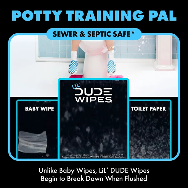 Alt view image 3 of 5 - LiL' DUDE Extra Large Flushable Wipes, Fragrance Free, 126 Count, 3 Pack